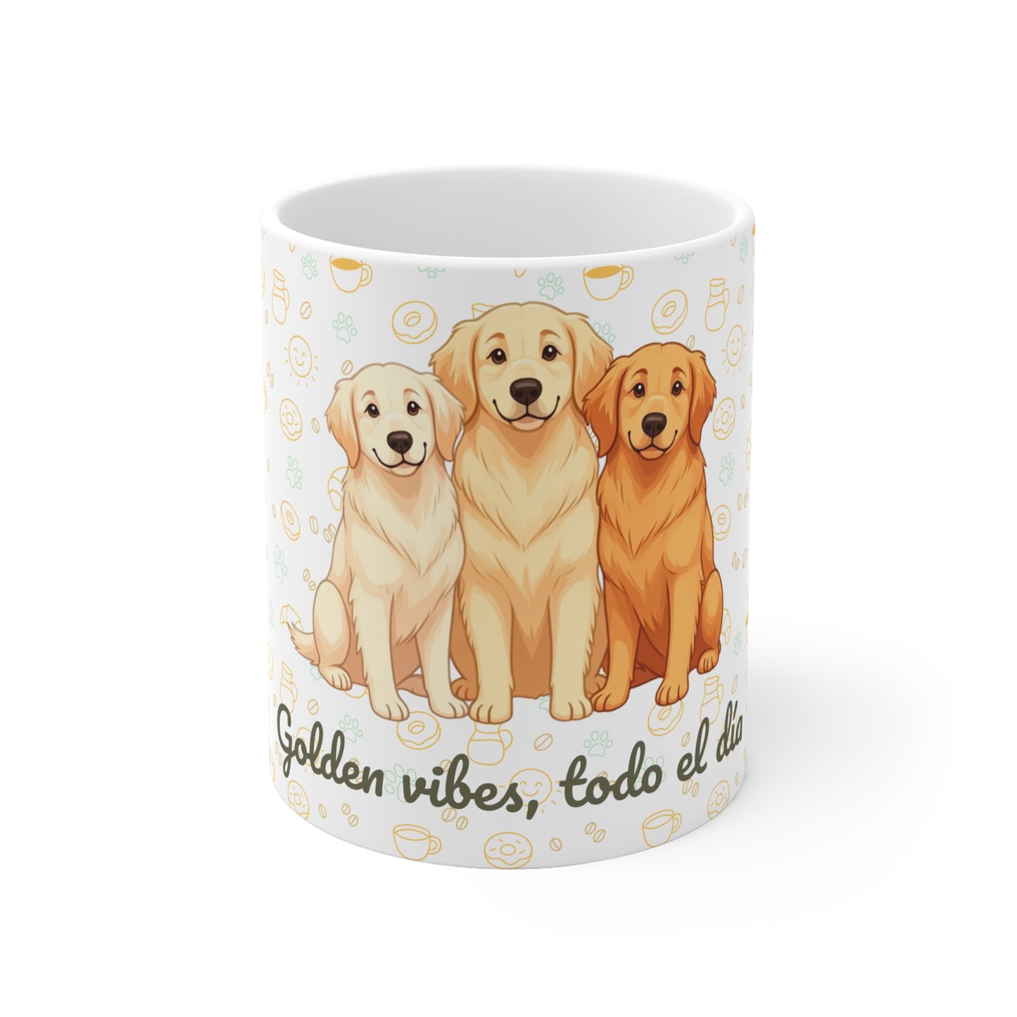 Taza de Cerámica con Golden Retriever – “Golden vibes, todo el día”