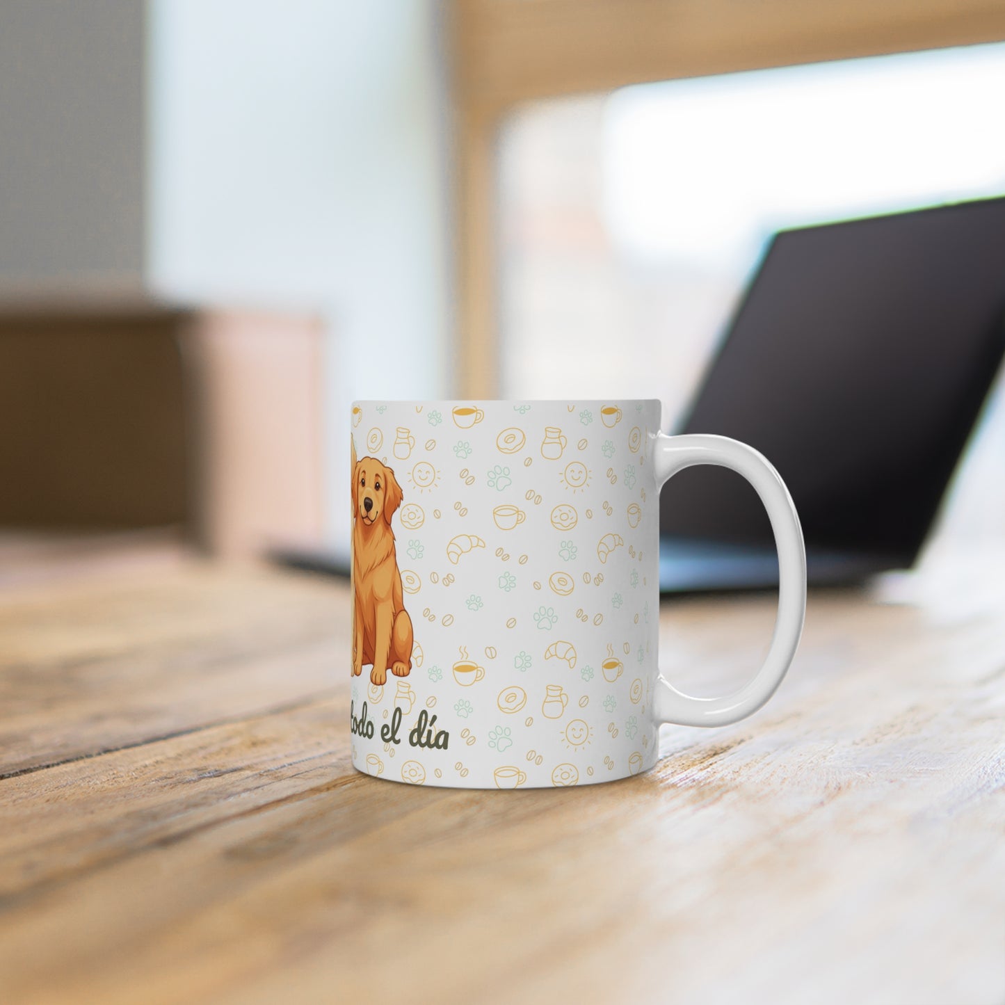 Taza de Cerámica con Golden Retriever – “Golden vibes, todo el día”