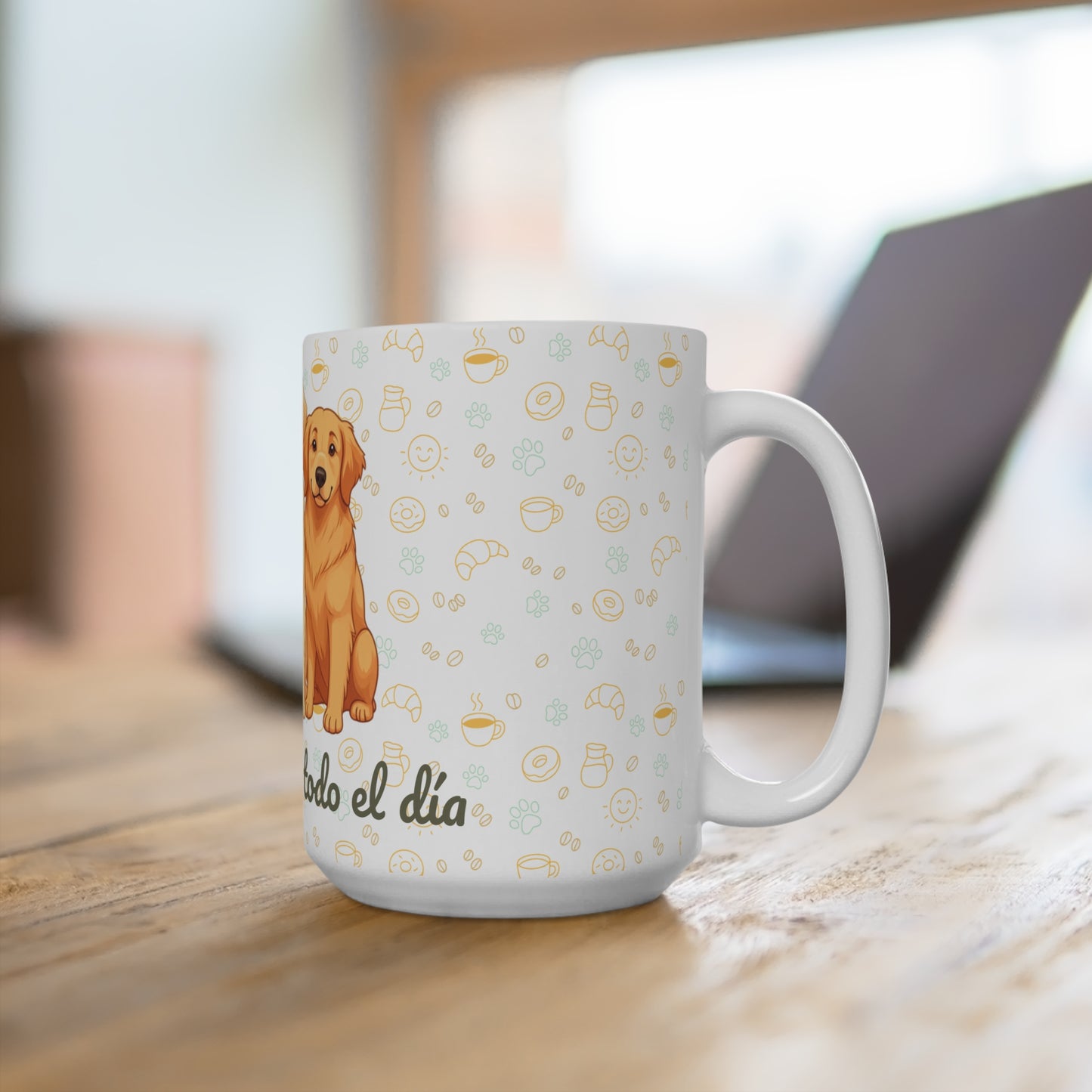 Taza de Cerámica con Golden Retriever – “Golden vibes, todo el día”