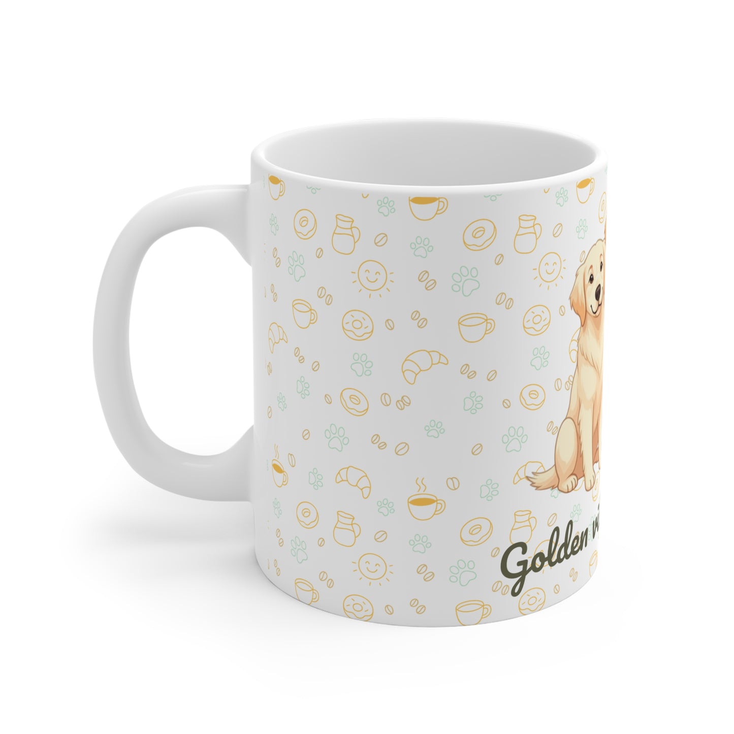 Taza de Cerámica con Golden Retriever – “Golden vibes, todo el día”