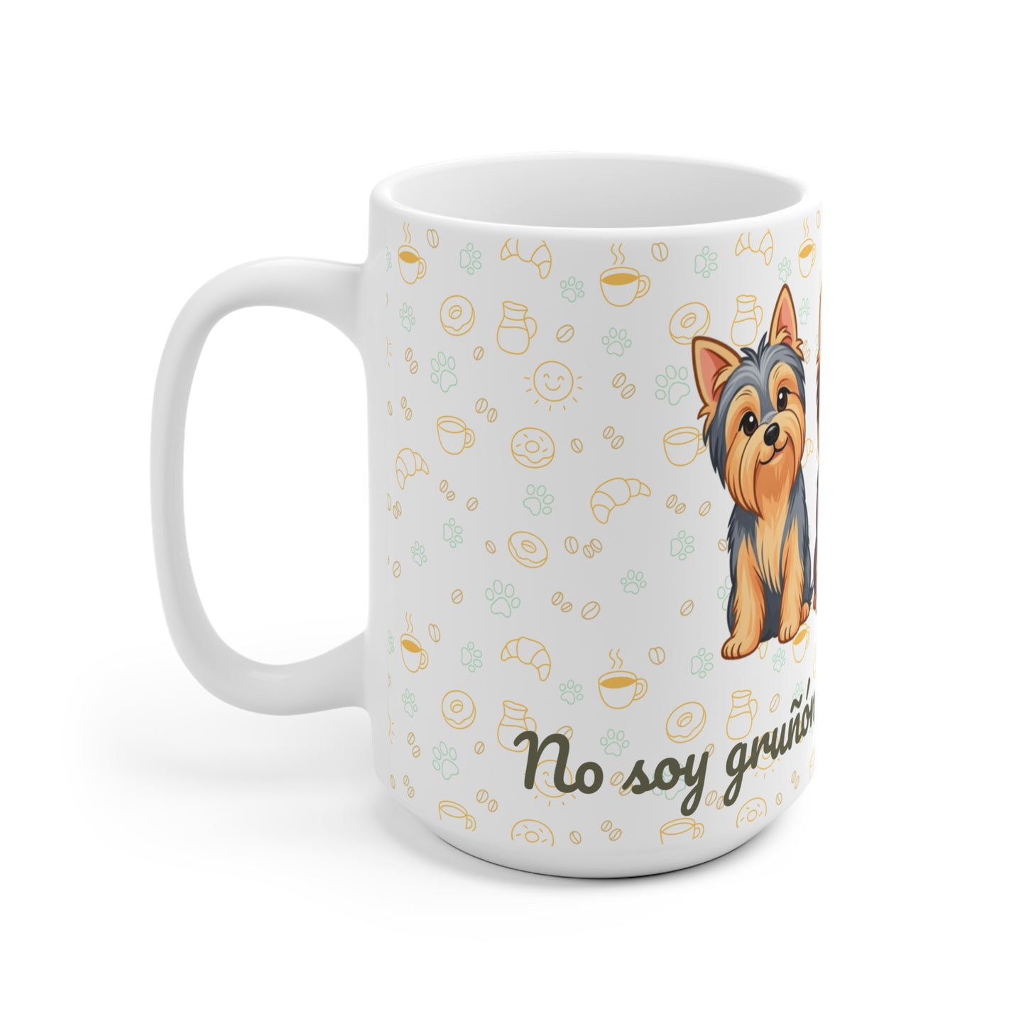 Taza de Cerámica con Yorkshire – “No soy gruñón, solo necesito café”