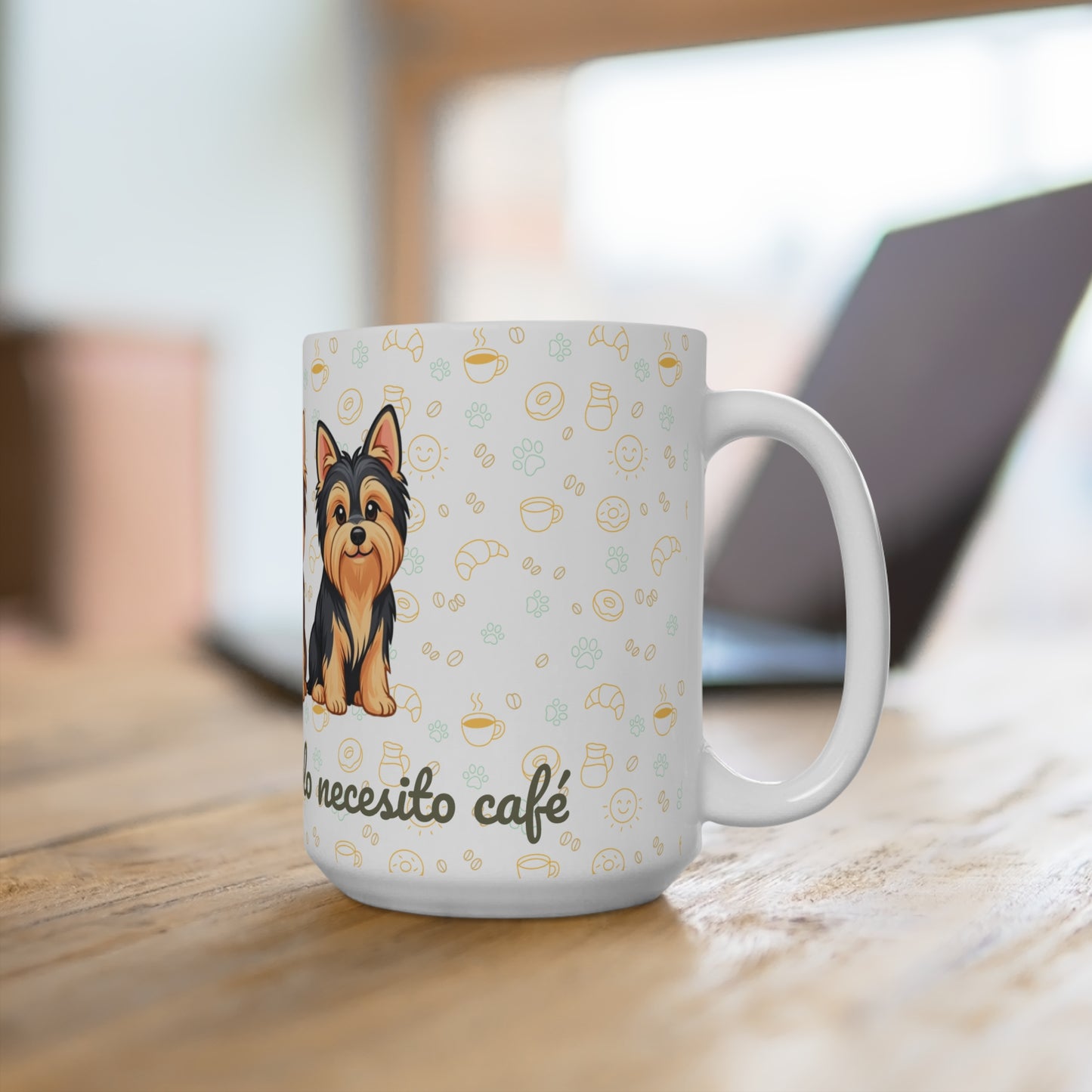 Taza de Cerámica con Yorkshire – “No soy gruñón, solo necesito café”