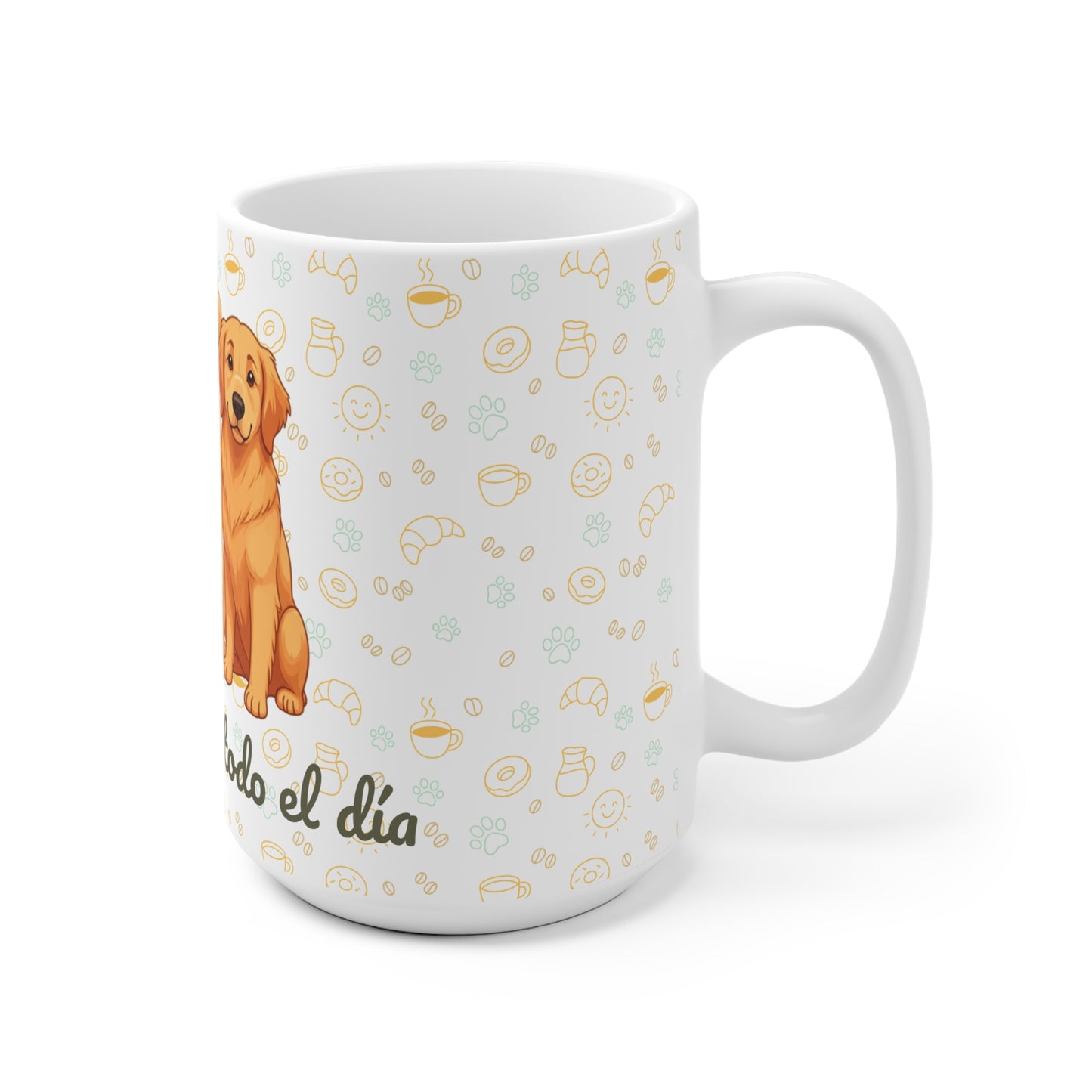 Taza de Cerámica con Golden Retriever – “Golden vibes, todo el día”