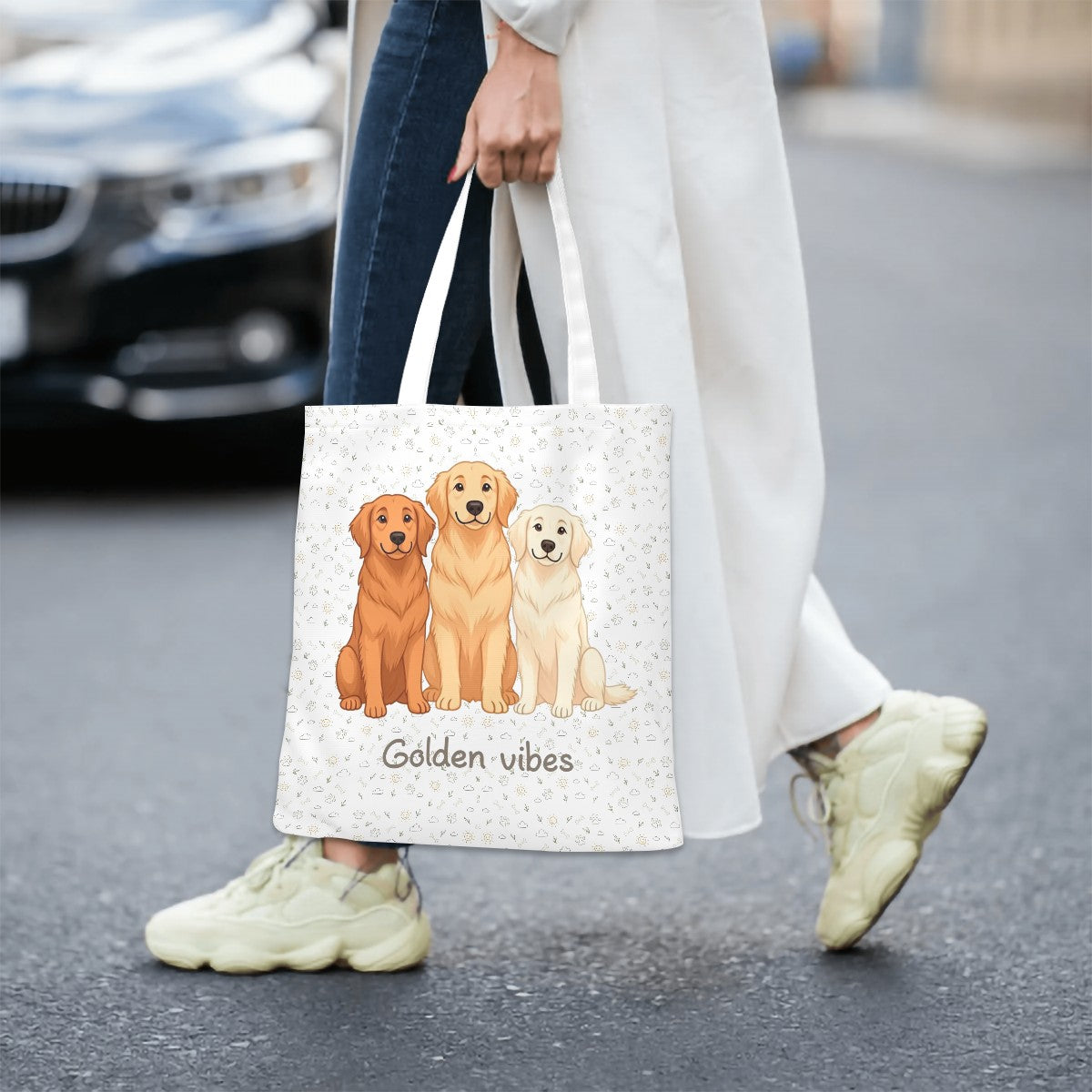 Bolsa Tote “Golden vibes, todo el día” – Estilo y Encanto para Quien Ama a %%petName%%