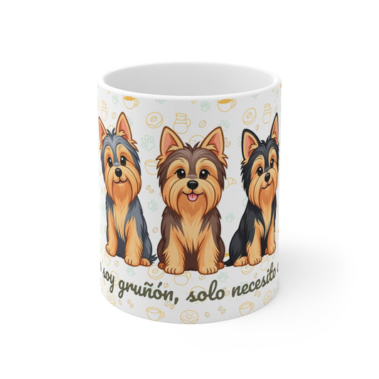 Taza de Cerámica con Yorkshire – “No soy gruñón, solo necesito café”