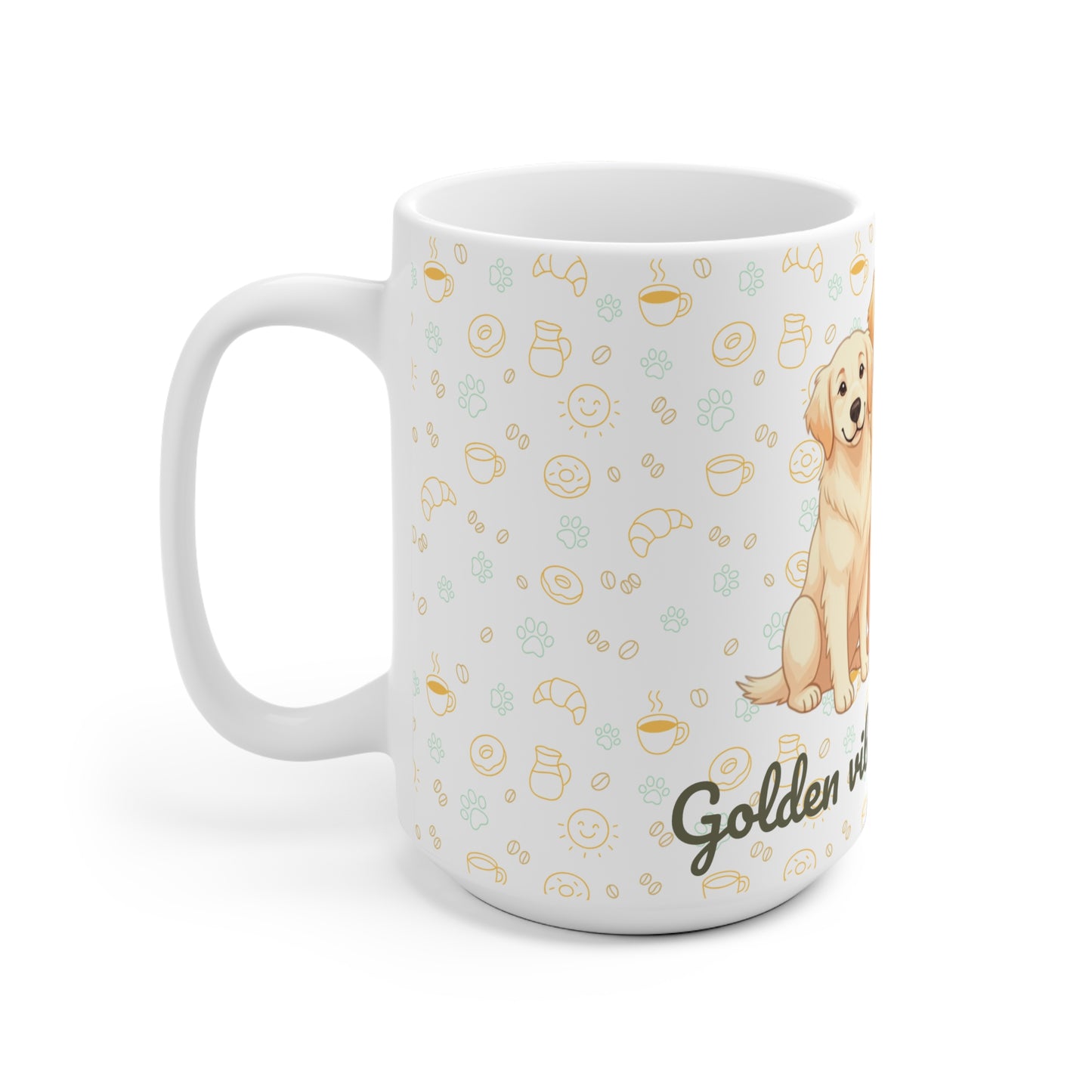 Taza de Cerámica con Golden Retriever – “Golden vibes, todo el día”