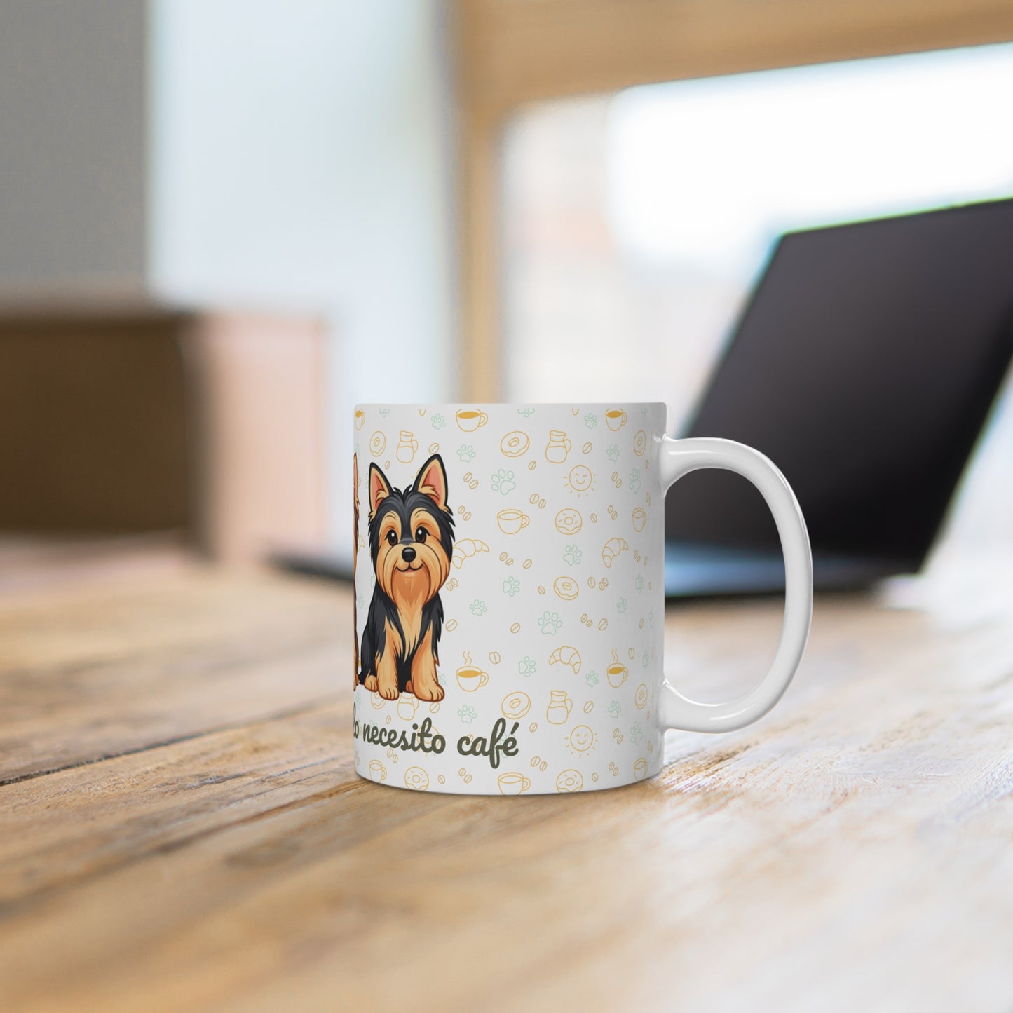 Taza de Cerámica con Yorkshire – “No soy gruñón, solo necesito café”
