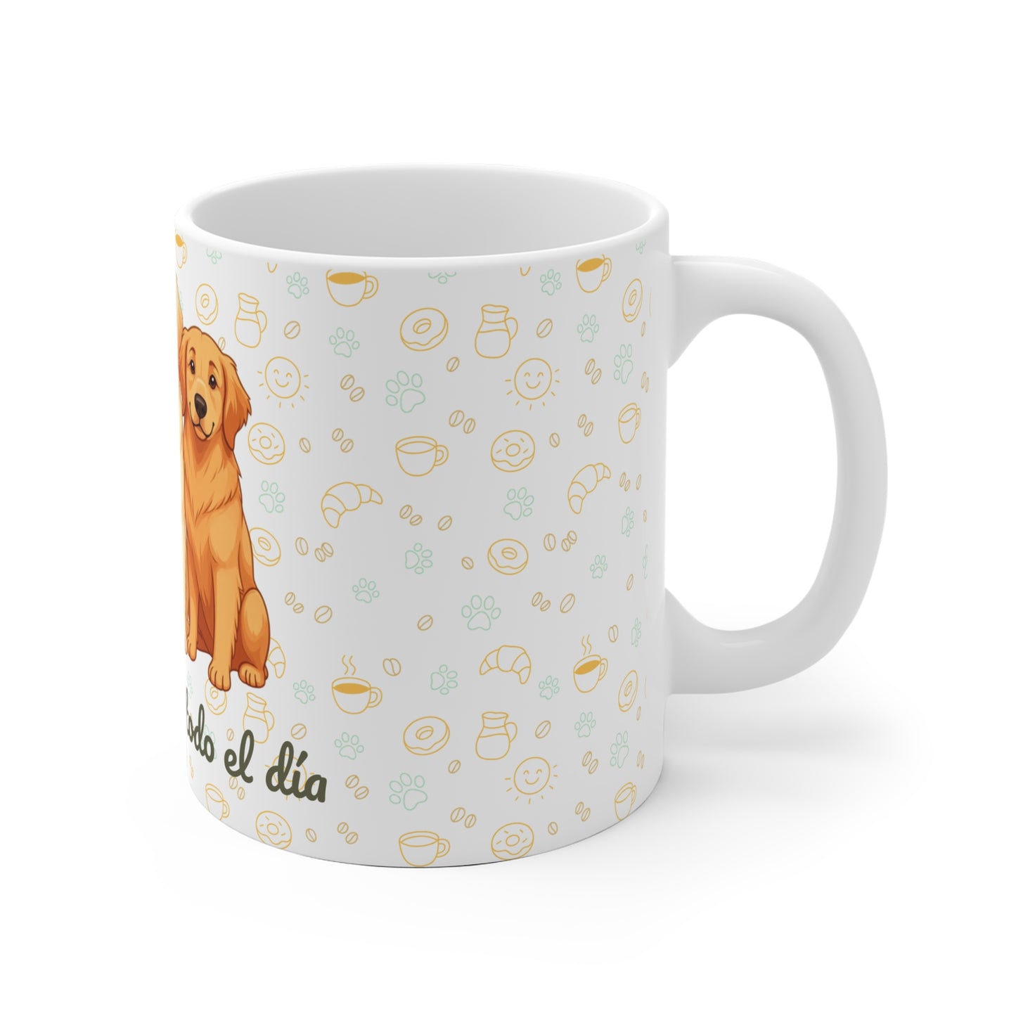 Taza de Cerámica con Golden Retriever – “Golden vibes, todo el día”