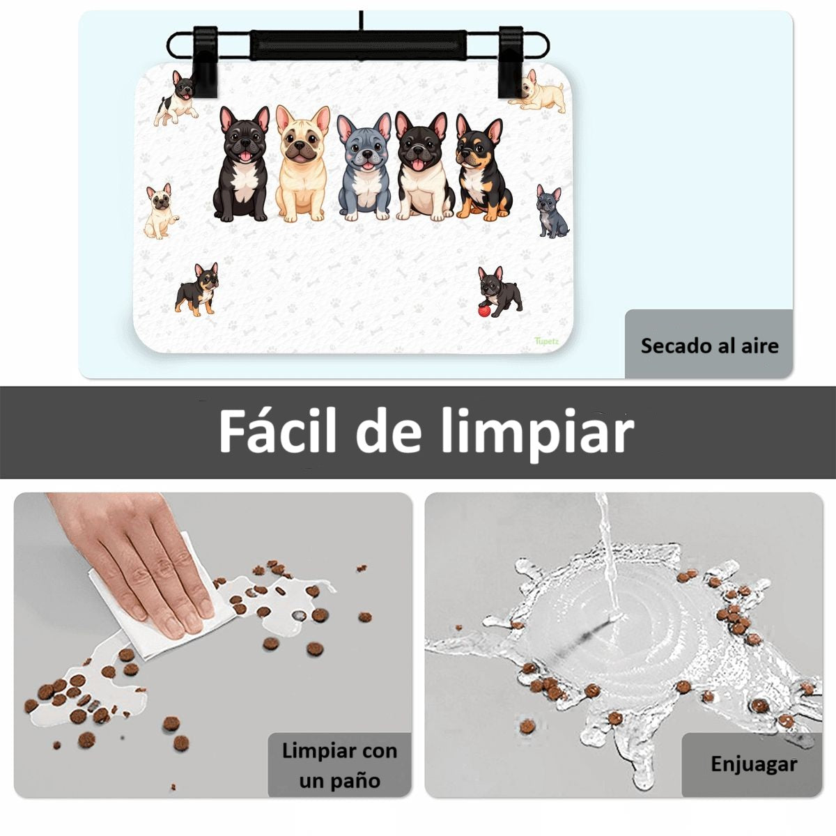 Tapete Impermeable para %%petName%% – Comodidad, Limpieza y Carisma Francés en Cada Comida