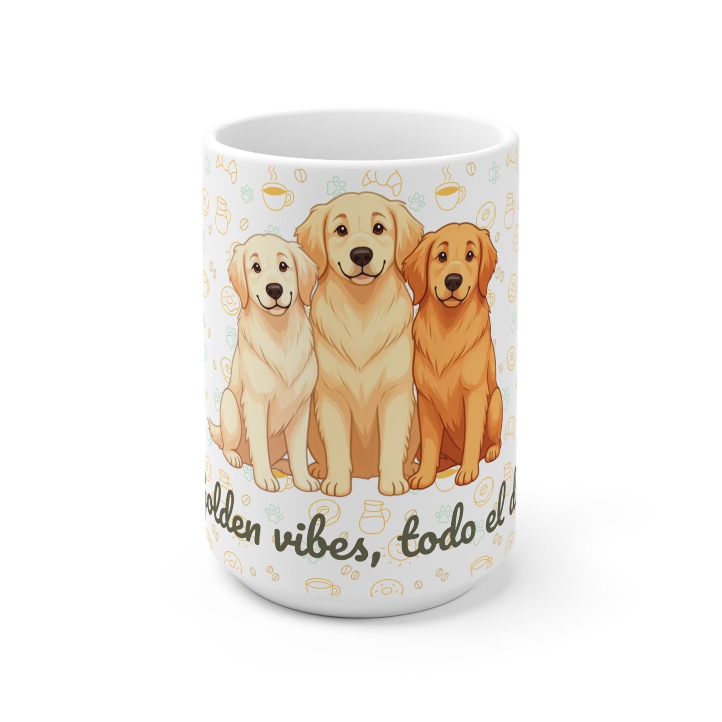 Taza de Cerámica con Golden Retriever – “Golden vibes, todo el día”