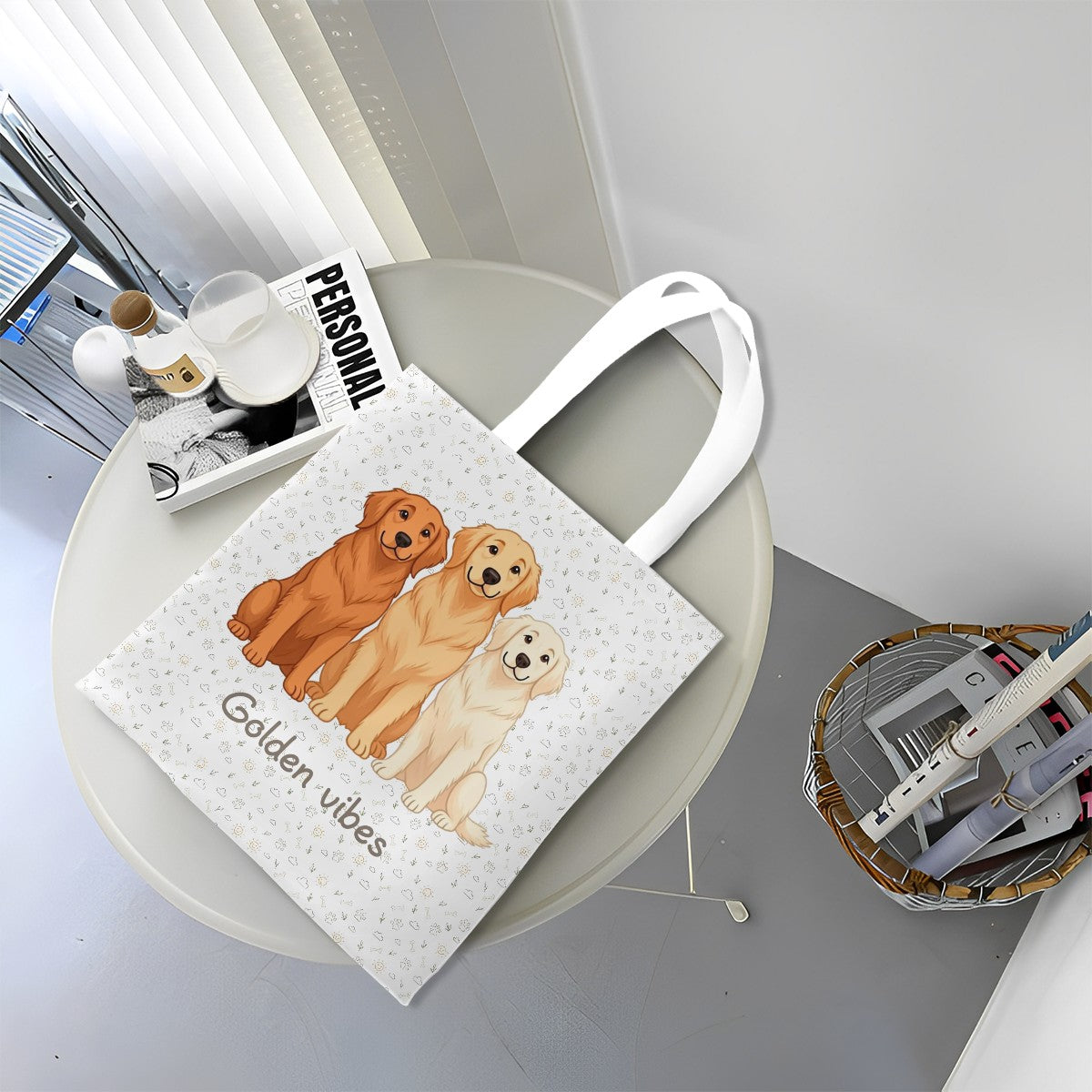 Bolsa Tote “Golden vibes, todo el día” – Estilo y Encanto para Quien Ama a %%petName%%